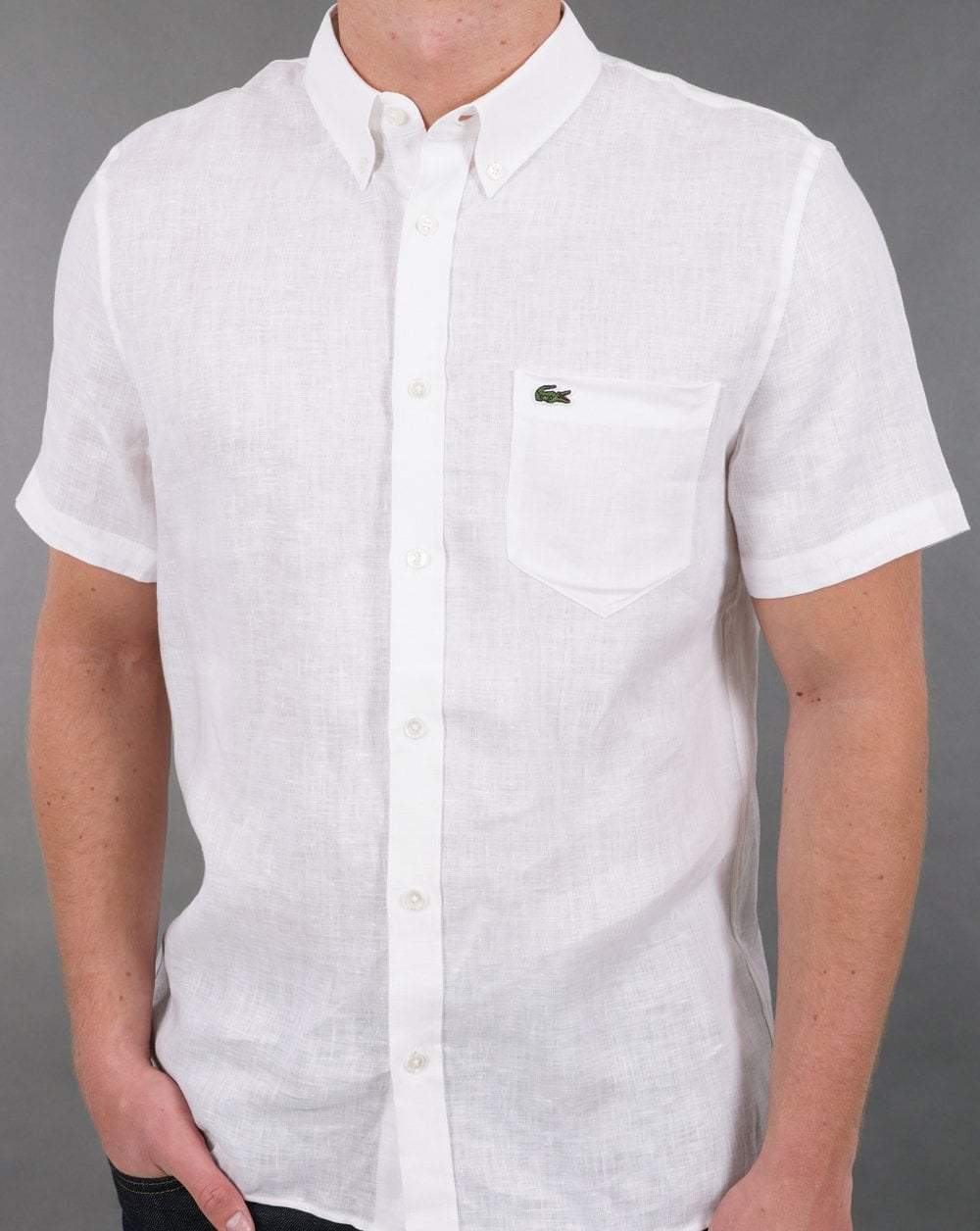 Lacoste Short Sleeve Linen Shirt White