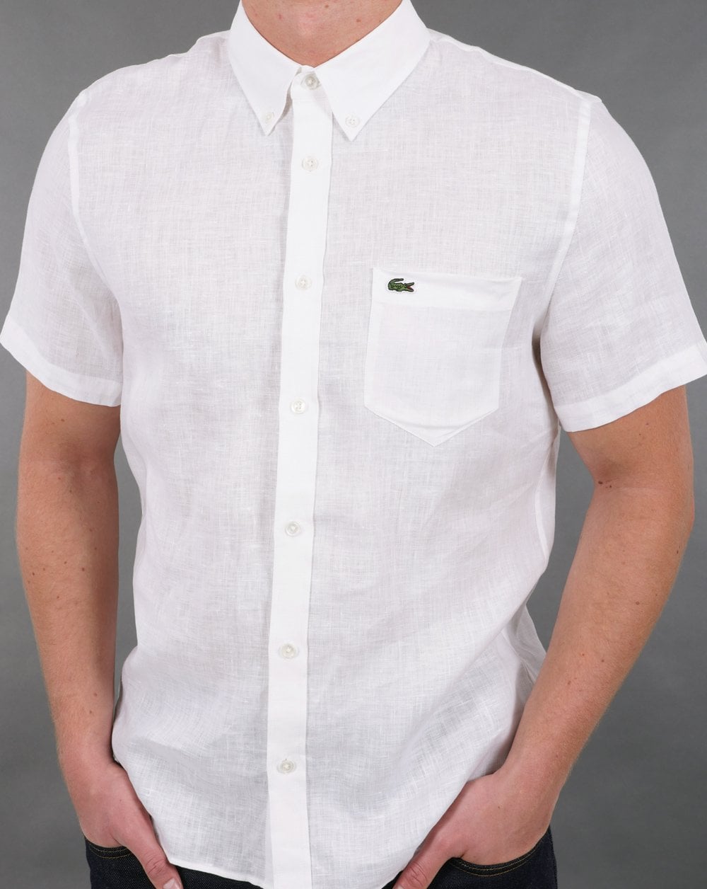 Lacoste Short Sleeve Linen Shirt White