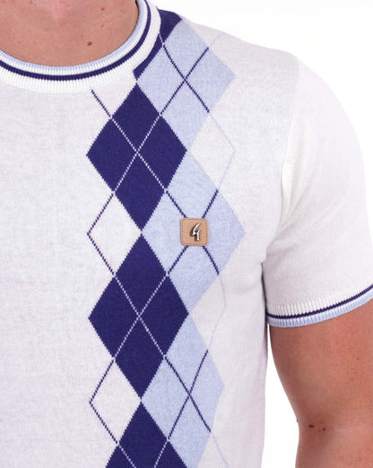 Gabicci Vintage Neptune Argyle Knit Tee White