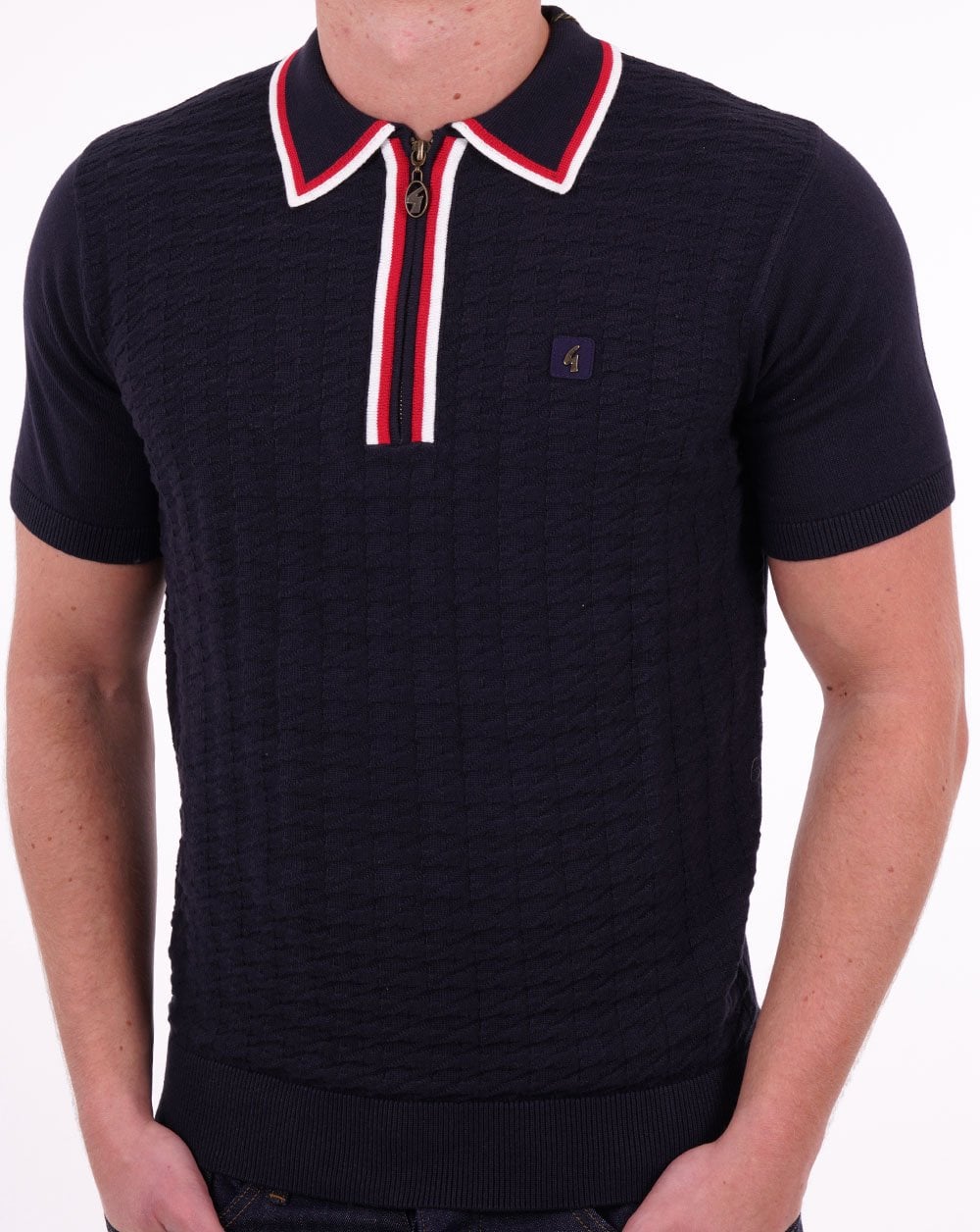 Gabicci Vintage Garner Zip Knit Polo Navy