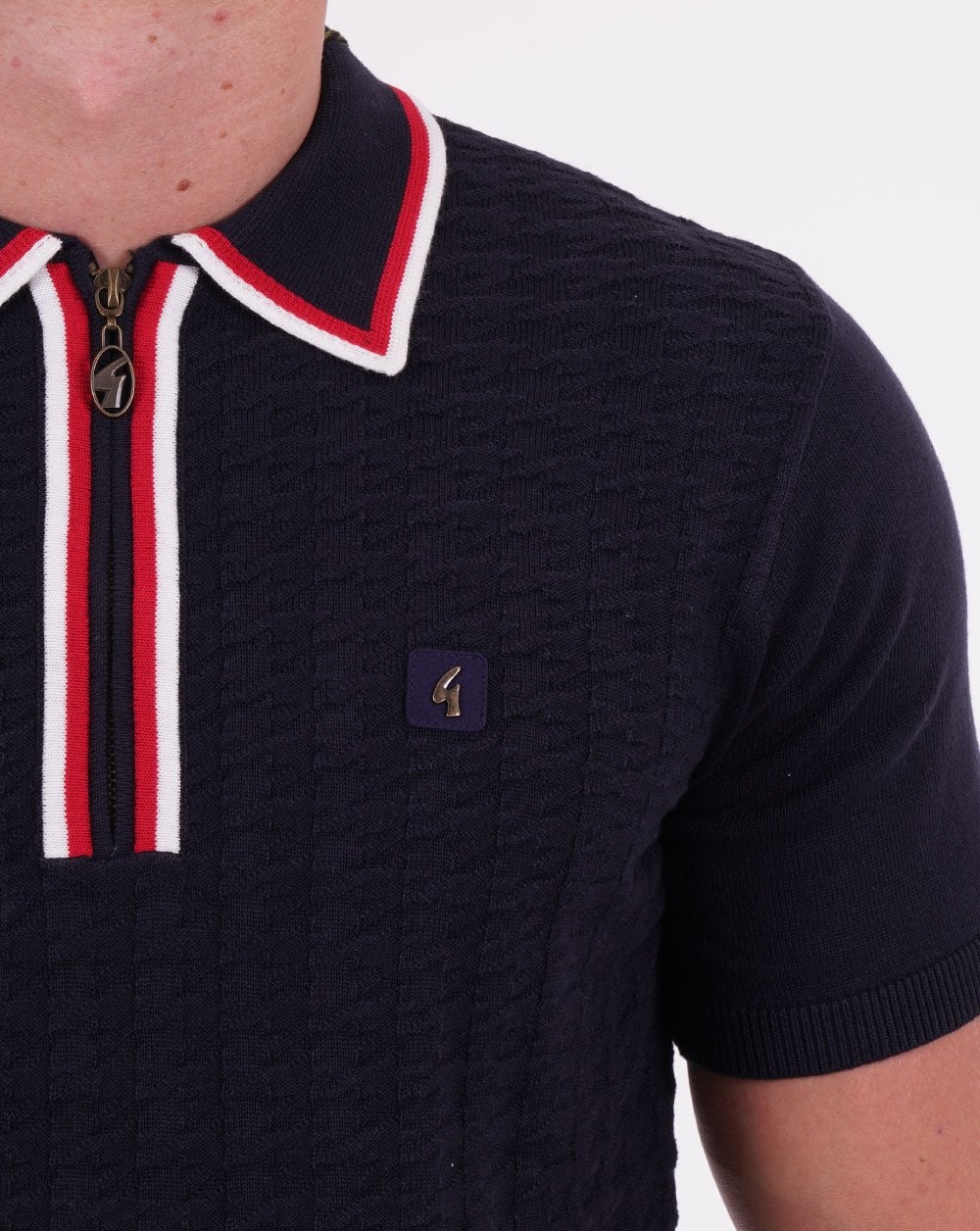 Gabicci Vintage Garner Zip Knit Polo Navy