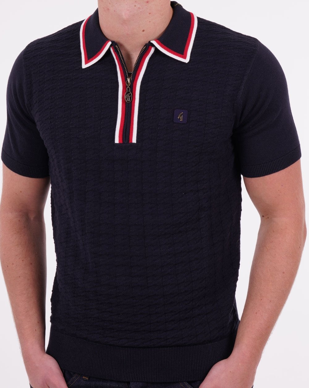 Gabicci Vintage Garner Zip Knit Polo Navy