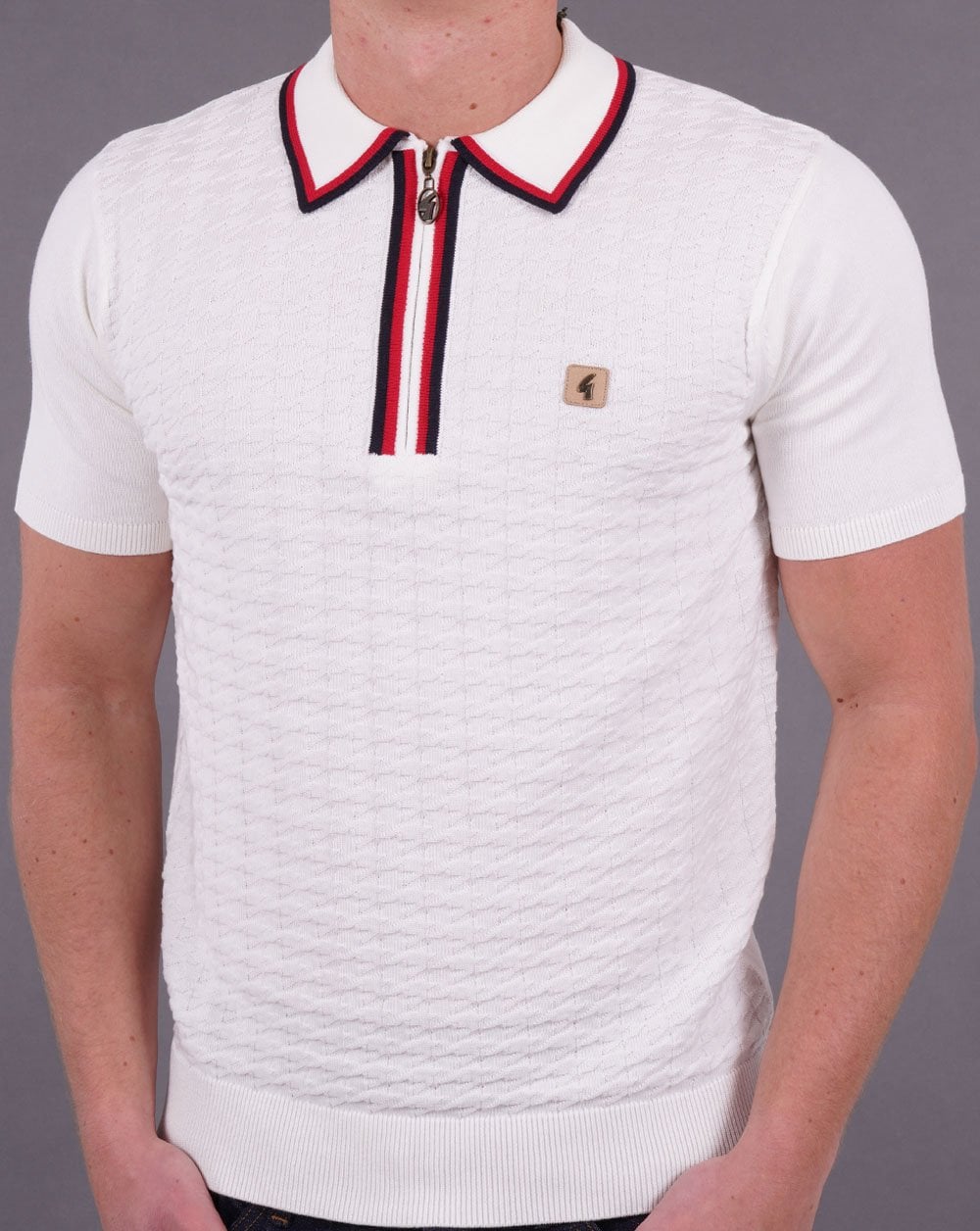 Gabicci Vintage Garner Zip Knit Polo White