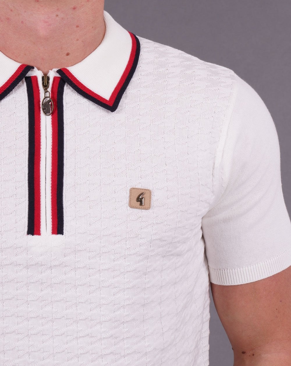Gabicci Vintage Garner Zip Knit Polo White