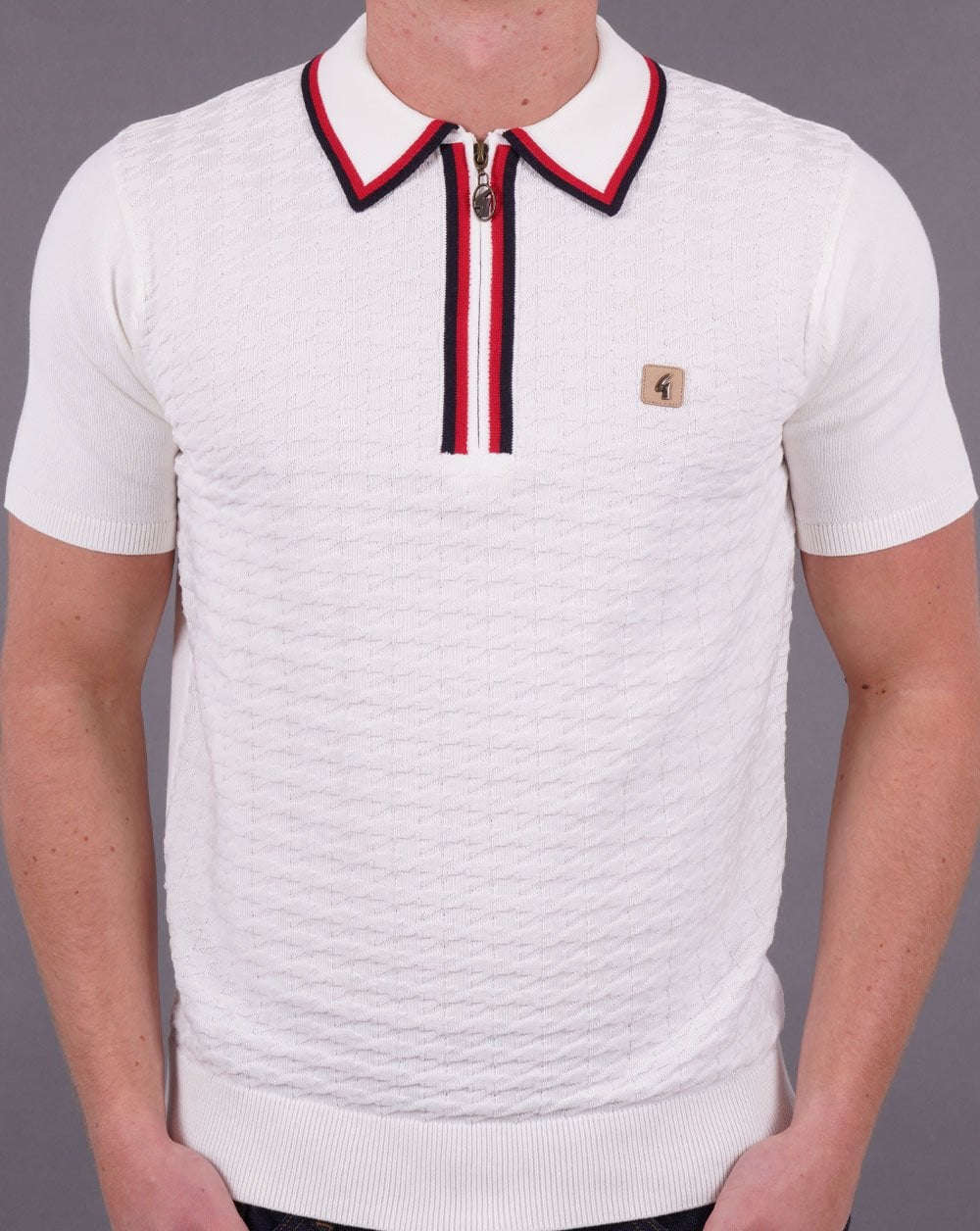 Gabicci Vintage Garner Zip Knit Polo White