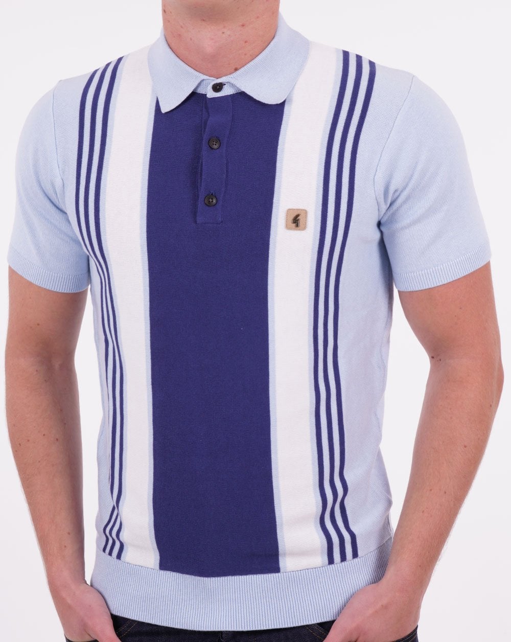 Gabicci Vintage Searle Knitted Polo Shirt Blue
