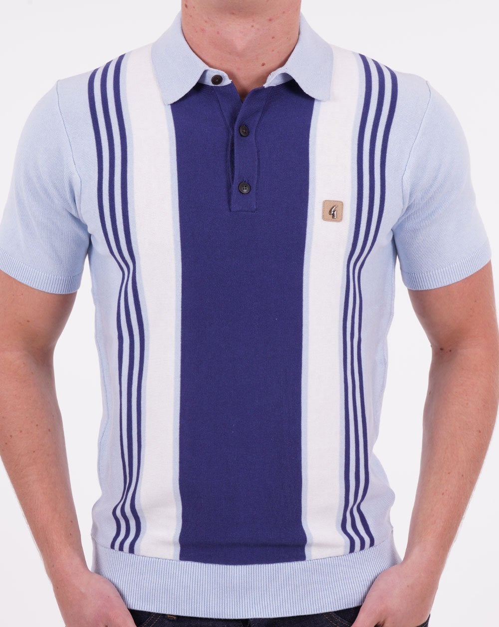 Gabicci Vintage Searle Knitted Polo Shirt Blue