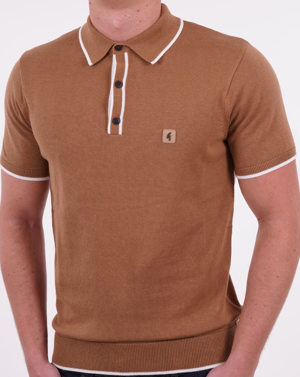 Gabicci Vintage Lineker Knitted Polo Camel