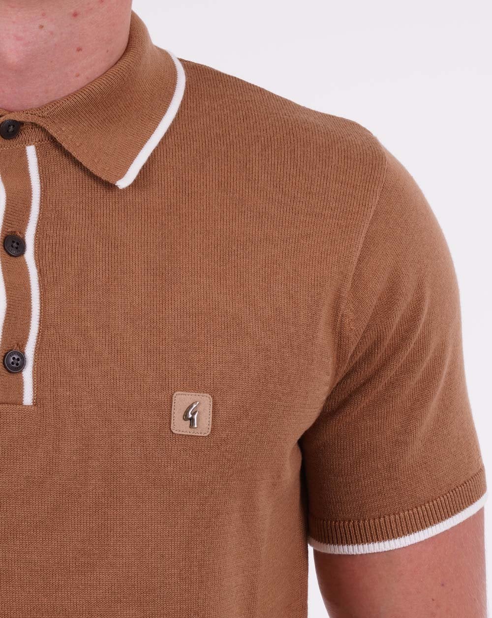 Gabicci Vintage Lineker Knitted Polo Camel