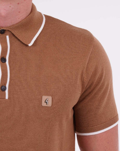 Gabicci Vintage Lineker Knitted Polo Camel