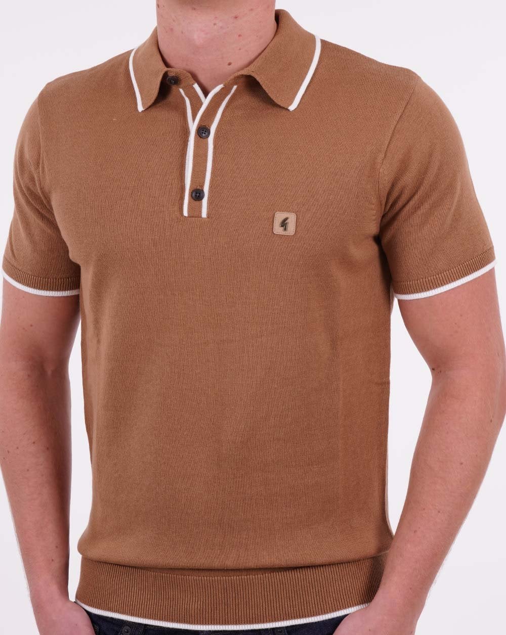 Gabicci Vintage Lineker Knitted Polo Camel