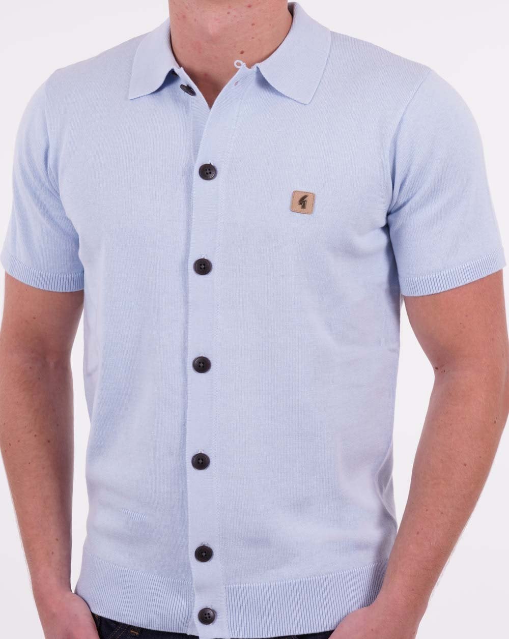 Gabicci Vintage Knitted Cardi Polo Shirt Sky