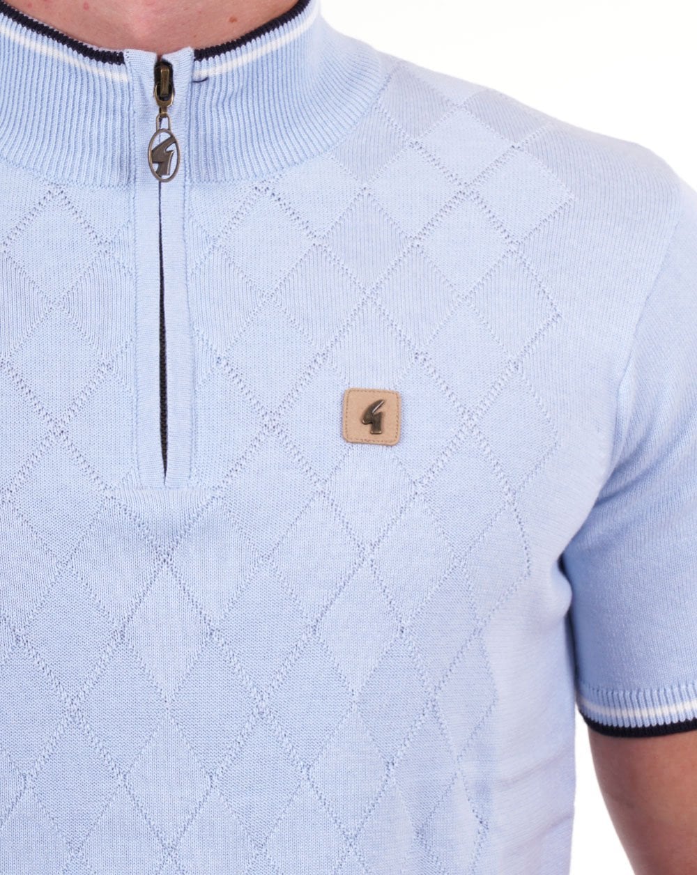 Gabicci Vintage Zande SS Knit Zip Neck Sky