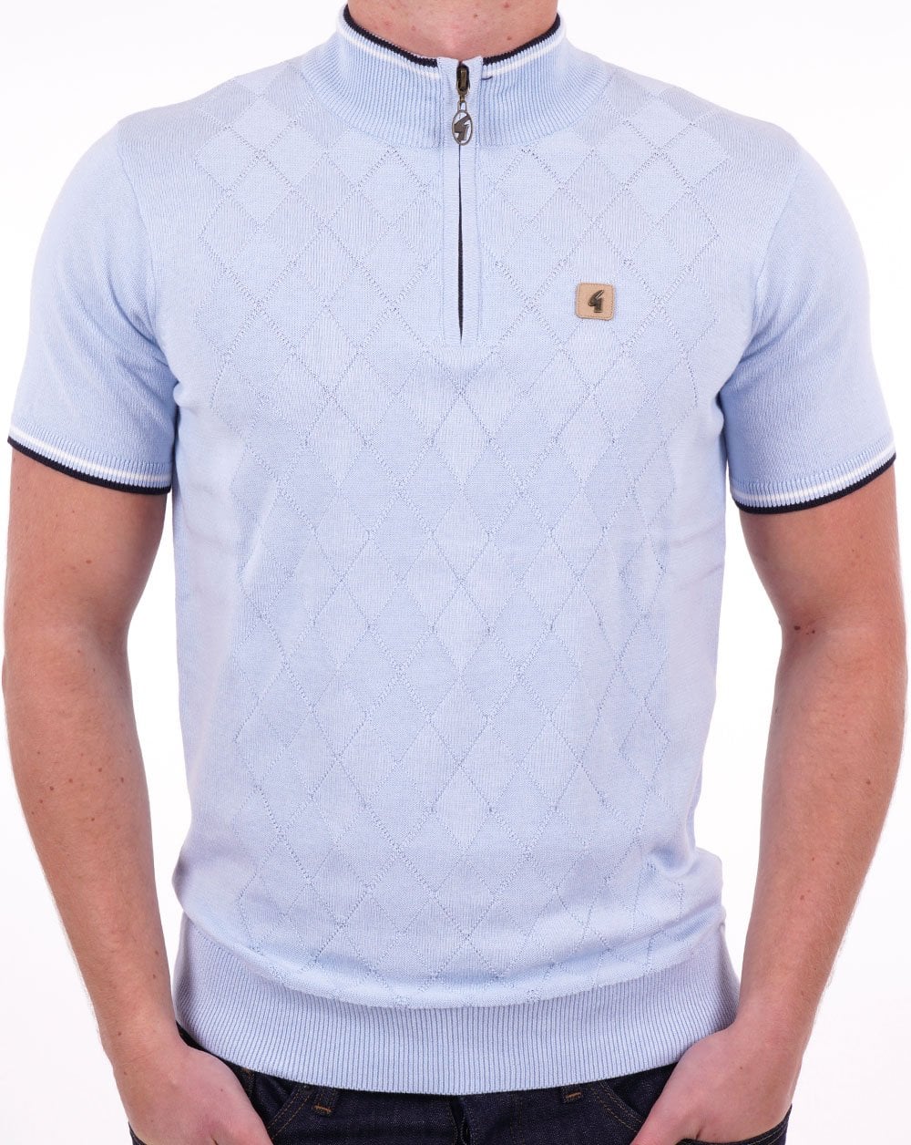 Gabicci Vintage Zande SS Knit Zip Neck Sky