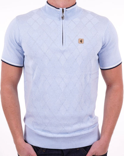 Gabicci Vintage Zande SS Knit Zip Neck Sky