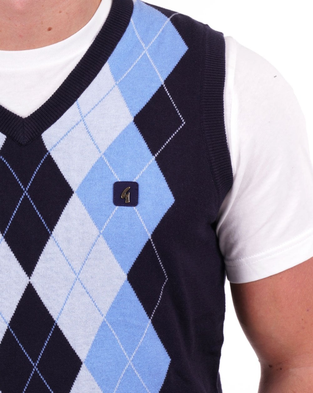 Gabicci Vintage Matty Argyle Knit Tank Navy/Blue