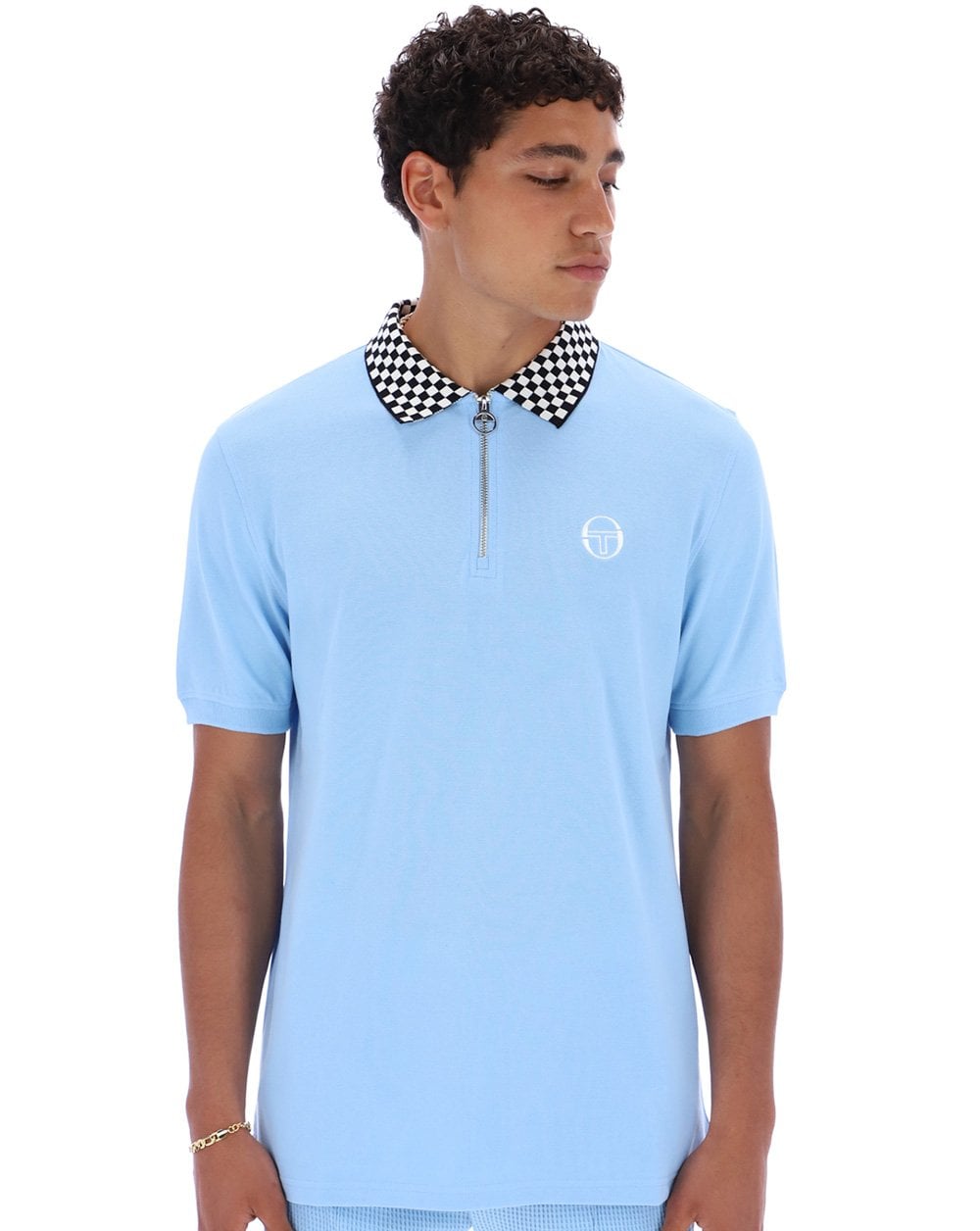 Sergio Tacchini Check Zip Polo Shirt Sky