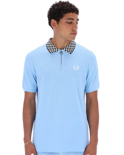 Sergio Tacchini Check Zip Polo Shirt Sky