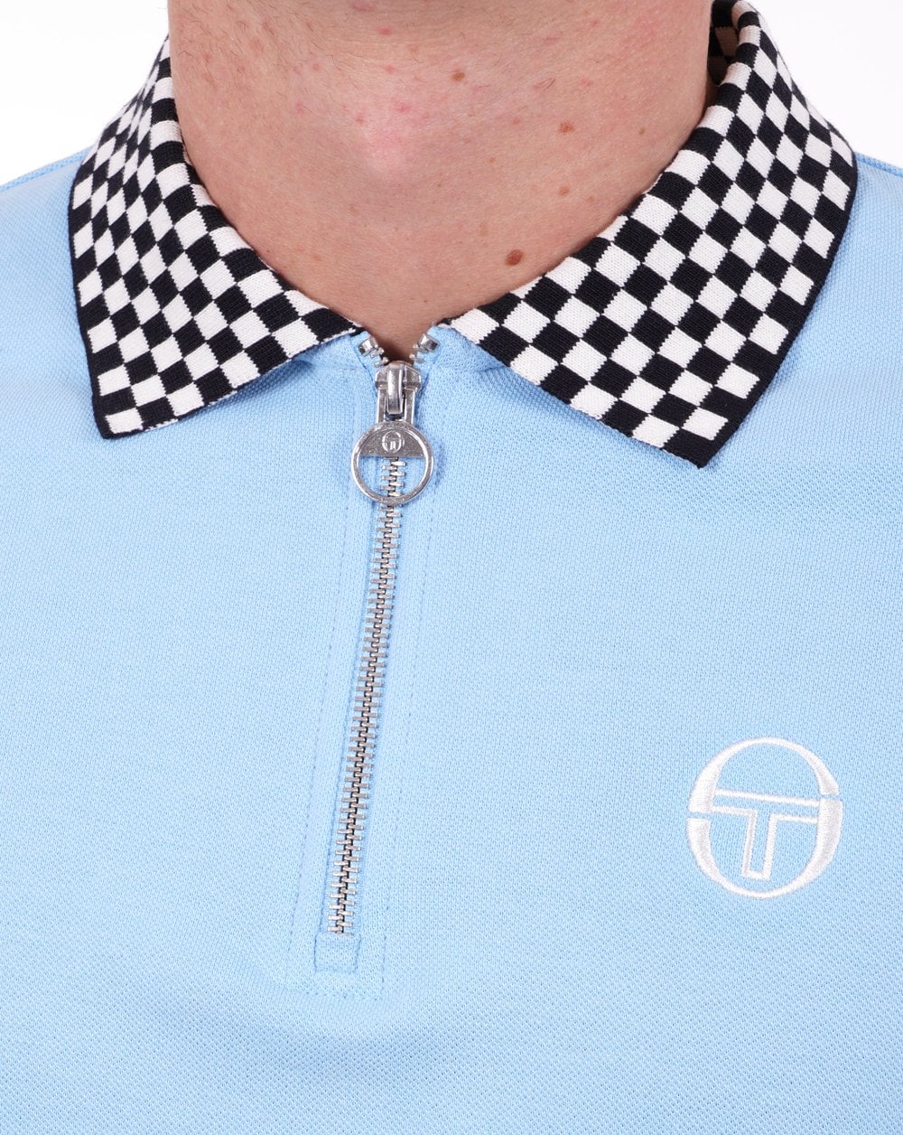 Sergio Tacchini Check Zip Polo Shirt Sky