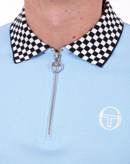 Sergio Tacchini Check Zip Polo Shirt Sky