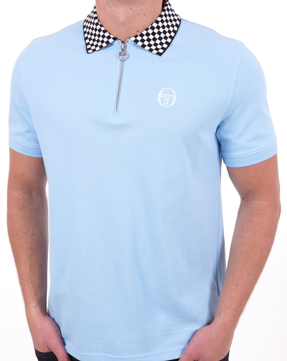 Sergio Tacchini Check Zip Polo Shirt Sky