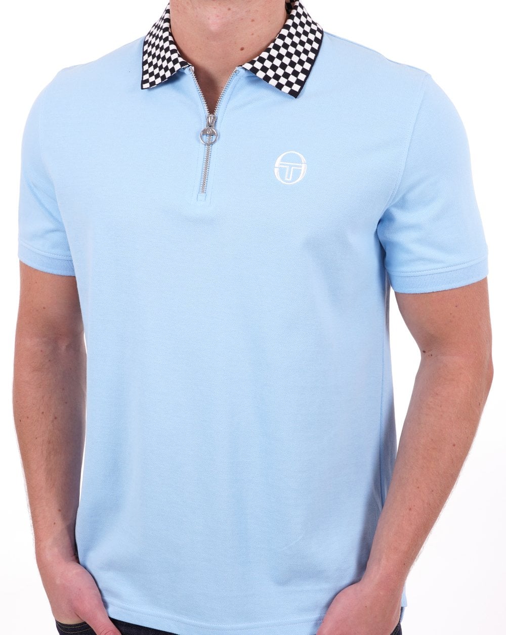 Sergio Tacchini Check Zip Polo Shirt Sky