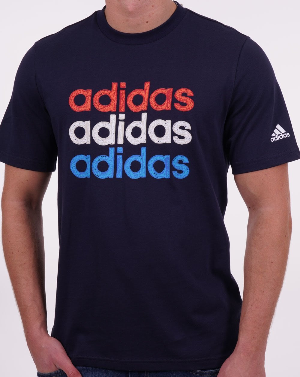 Adidas Multi Logo T Shirt Navy