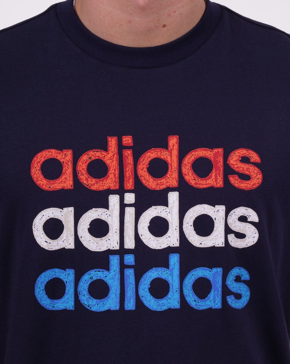 Adidas Multi Logo T Shirt Navy