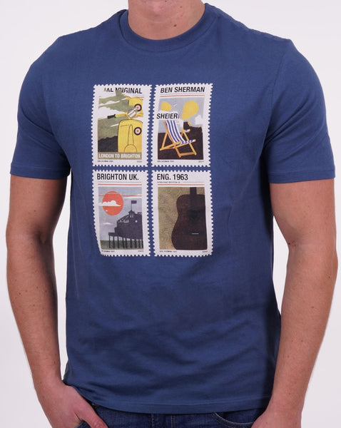 Ben Sherman Travel Stamps T-shirt Blue Denim
