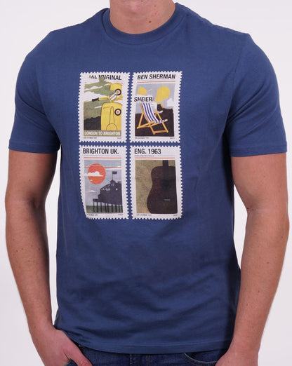 Ben Sherman Travel Stamps T-shirt Blue Denim