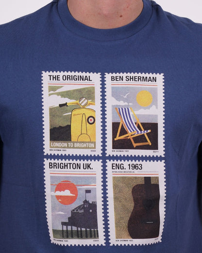 Ben Sherman Travel Stamps T-shirt Blue Denim
