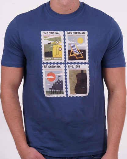 Ben Sherman Travel Stamps T-shirt Blue Denim
