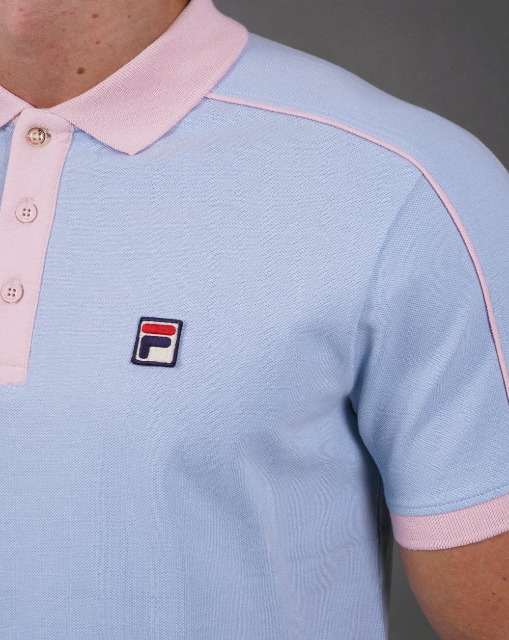 Fila Vintage Retro Piped Polo Shirt Sky Blue/Pink