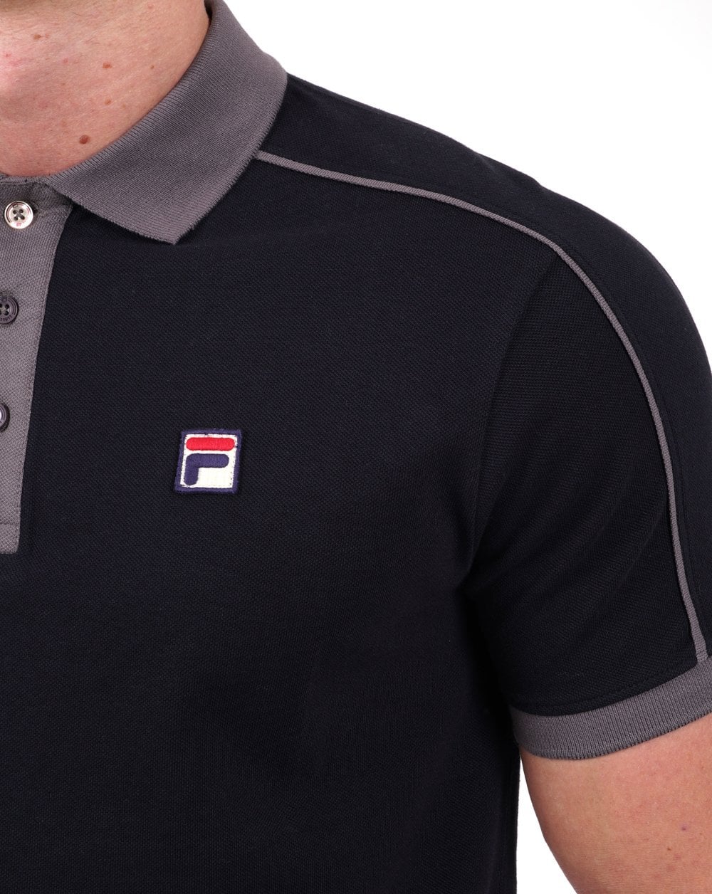 Fila Vintage Piped Polo Shirt Black/Grey