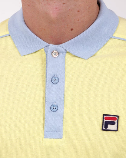 Fila Vintage Retro Piped Polo Shirt Yellow/Sky Blue