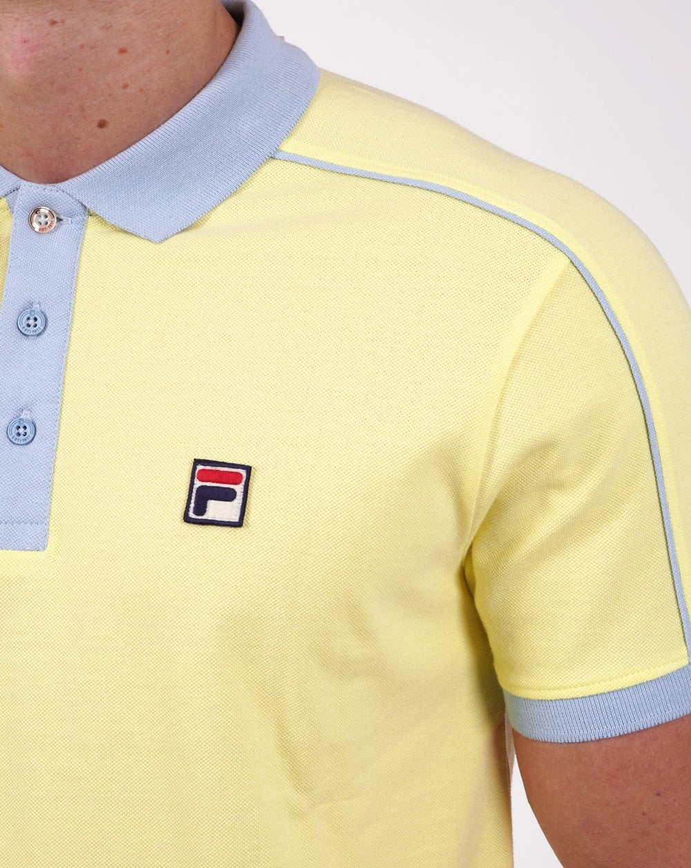 Fila Vintage Retro Piped Polo Shirt Yellow/Sky Blue
