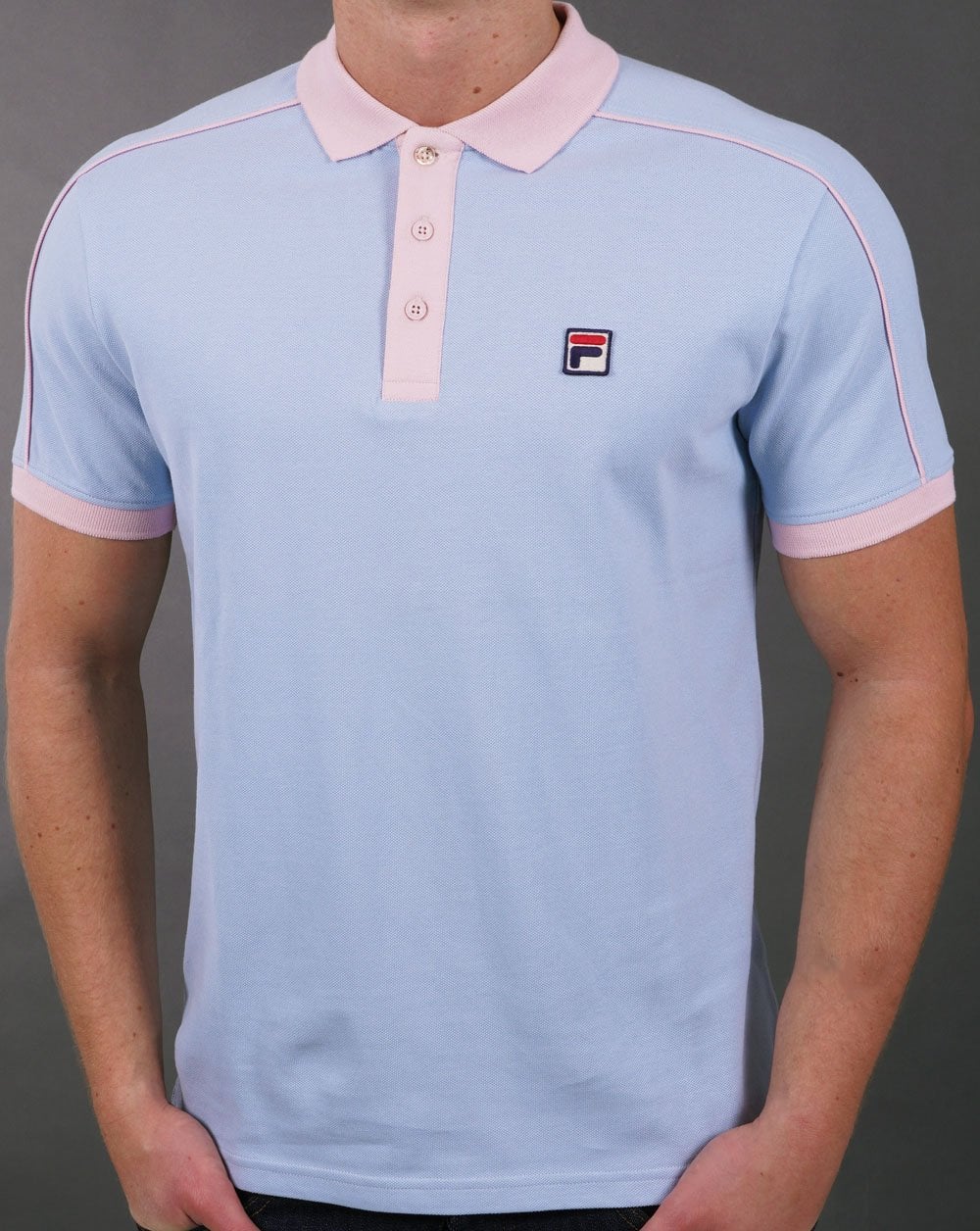 Fila Vintage Retro Piped Polo Shirt Sky Blue/Pink