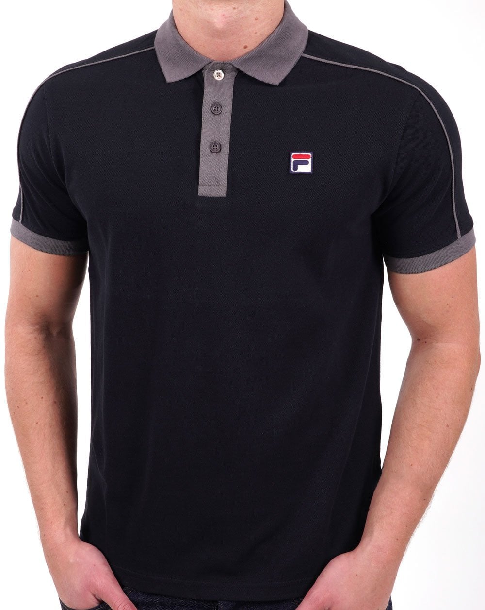 Fila Vintage Piped Polo Shirt Black/Grey