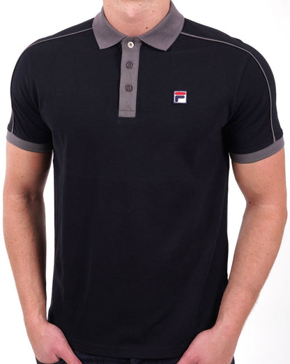 Fila Vintage Piped Polo Shirt Black/Grey