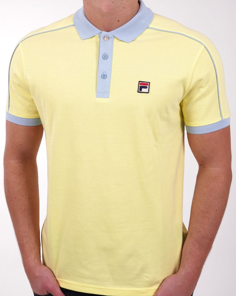 Fila Vintage Retro Piped Polo Shirt Yellow/Sky Blue