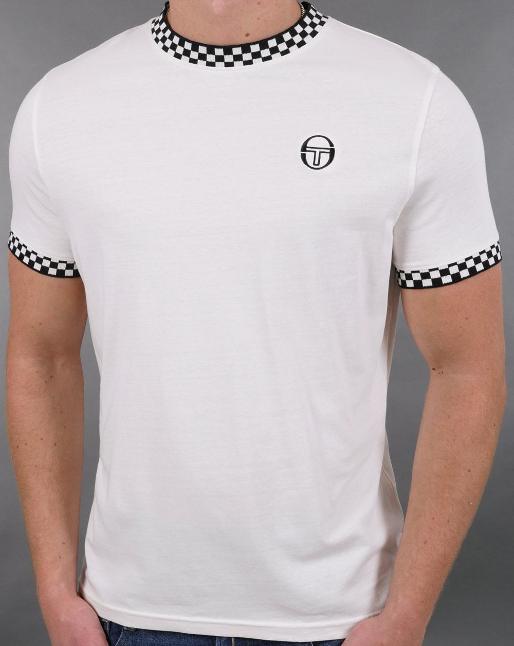 Sergio Tacchini check ringer  T Shirt off white