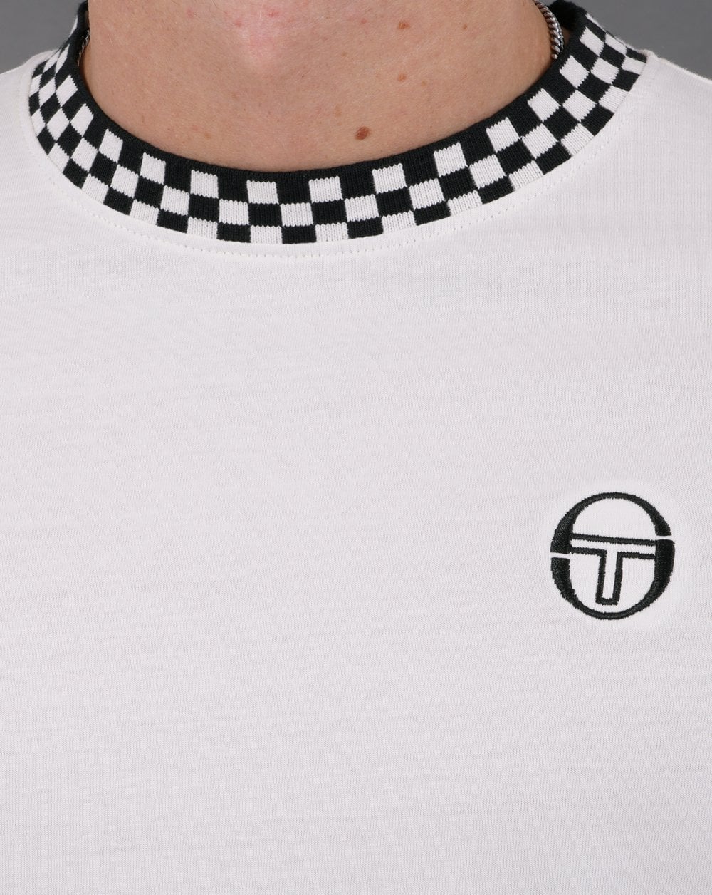 Sergio Tacchini check ringer  T Shirt off white