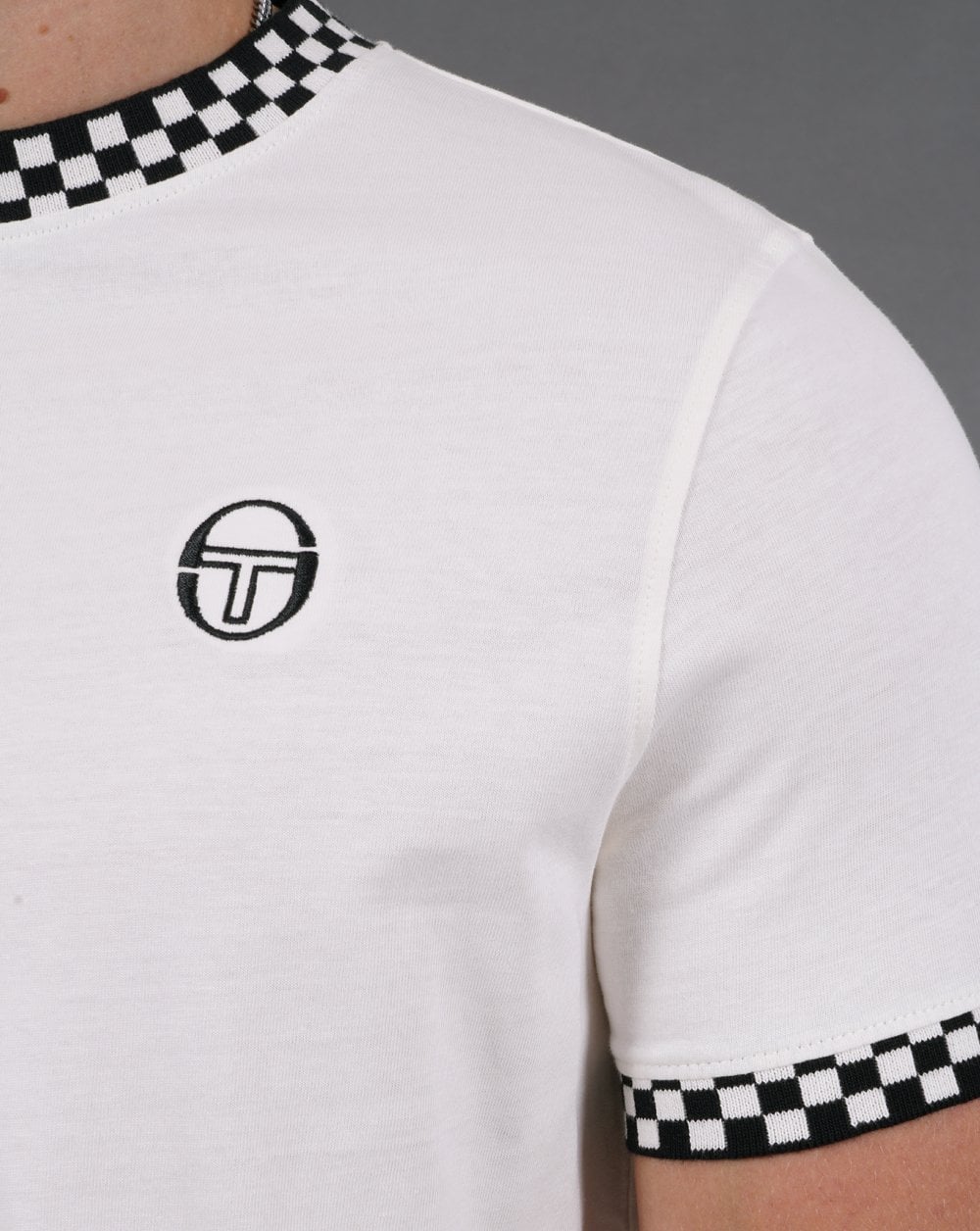Sergio Tacchini check ringer  T Shirt off white