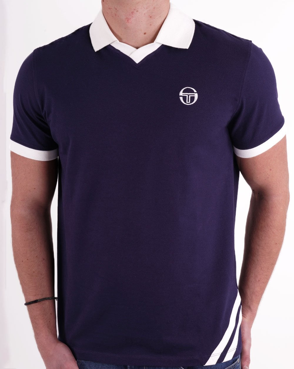 Sergio Tacchini Retro Polo Shirt Navy Blue