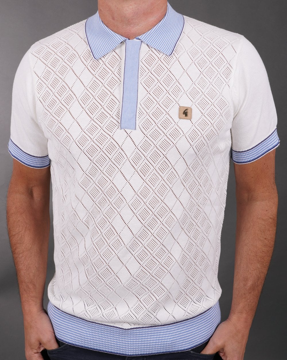 Gabicci Vintage Dafoe Knit Polo White Sky