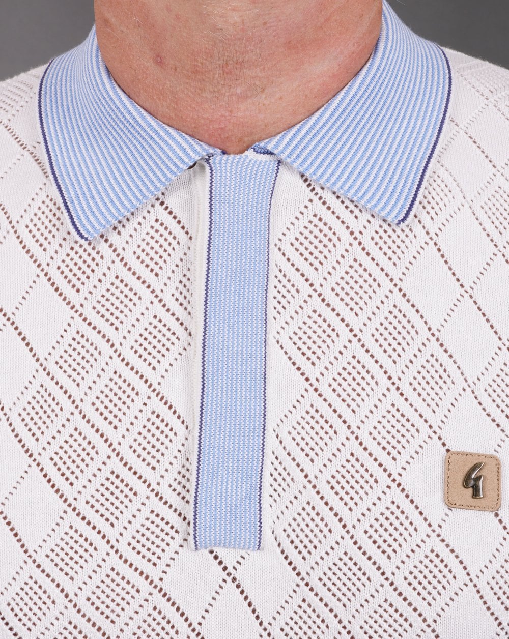 Gabicci Vintage Dafoe Knit Polo White Sky
