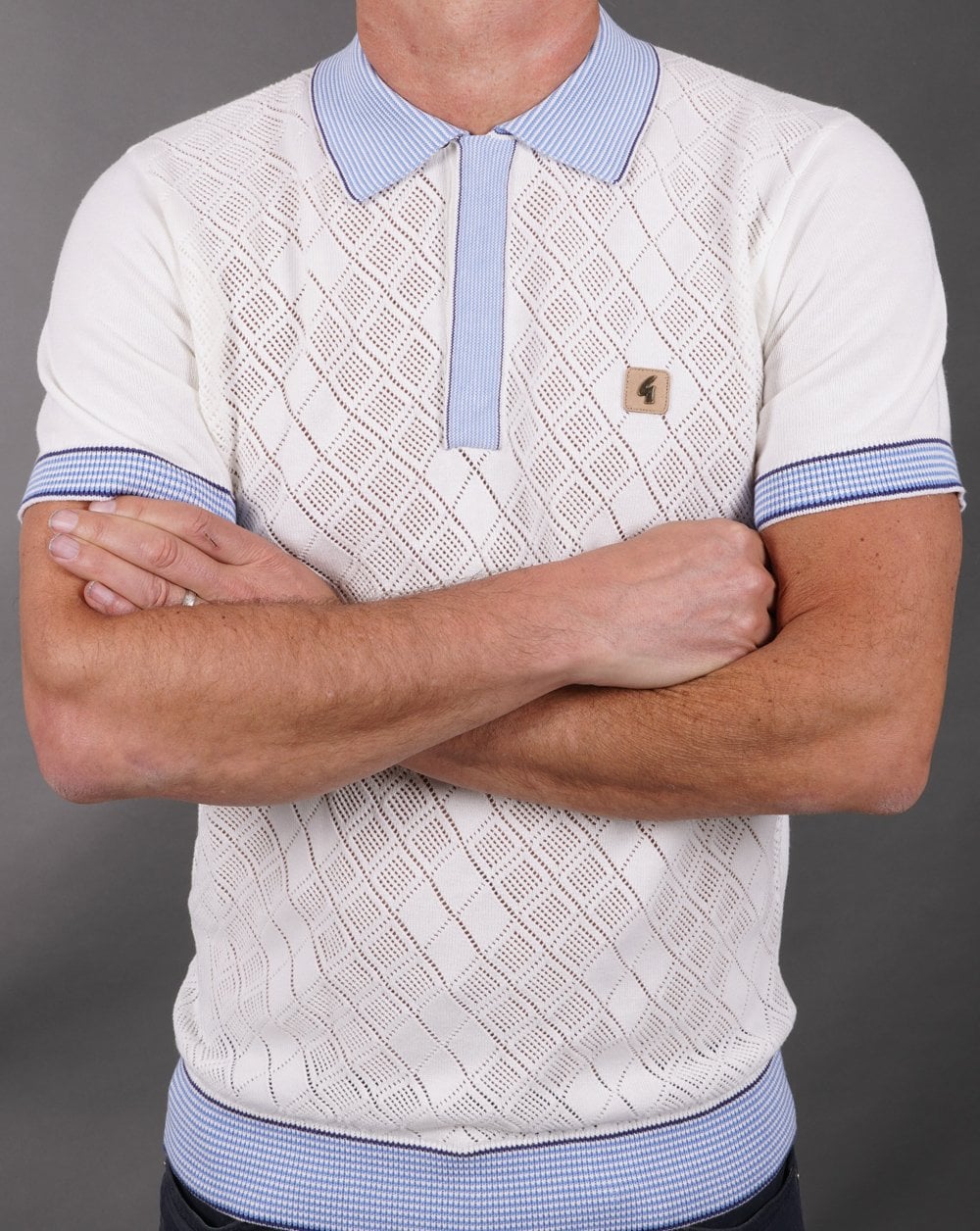 Gabicci Vintage Dafoe Knit Polo White Sky