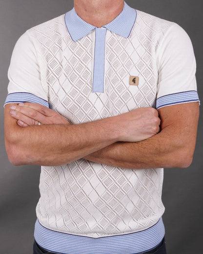 Gabicci Vintage Dafoe Knit Polo White Sky