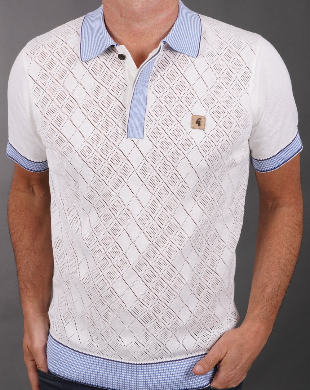 Gabicci Vintage Dafoe Knit Polo White Sky