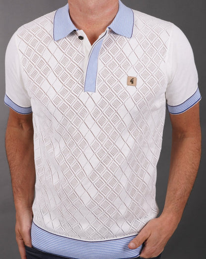 Gabicci Vintage Dafoe Knit Polo White Sky